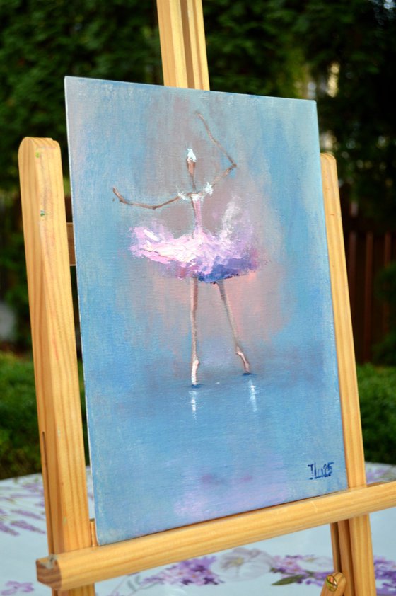 Funny pink ballerina.Miniature impasto oil.