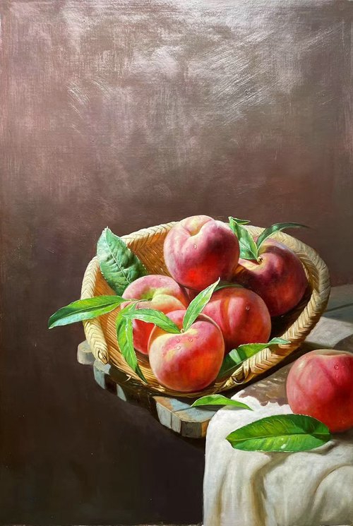 Peaches in basket c191 by Kunlong Wang