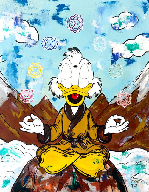 Scrooge Mcduck seeking Inner Peace , inner wealth - Meditation Series by Carlos Pun Art