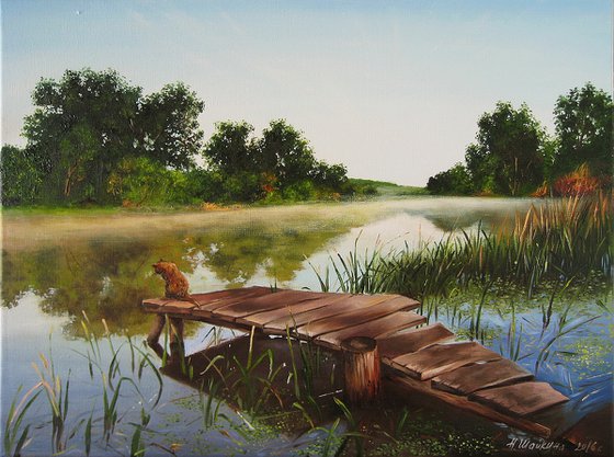 Morning Fishing Art, Summer Landscape