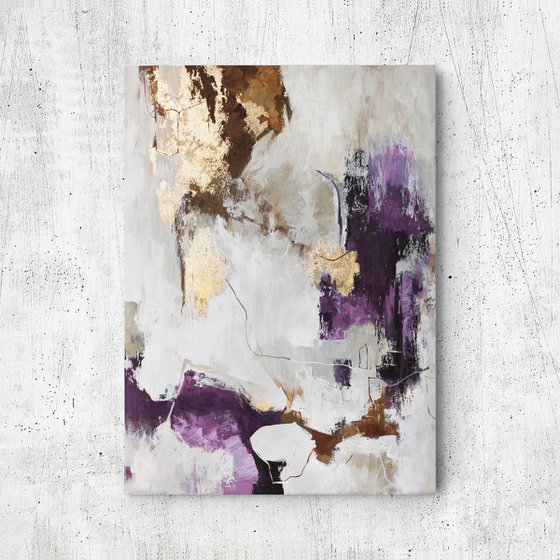 "Pink Flux" Purple gold abstract acrylic art