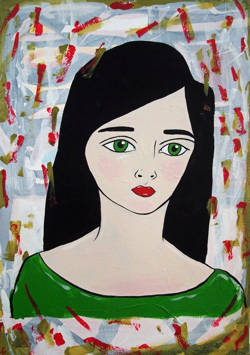 Red and Green Portrait by Kitty  Cooper