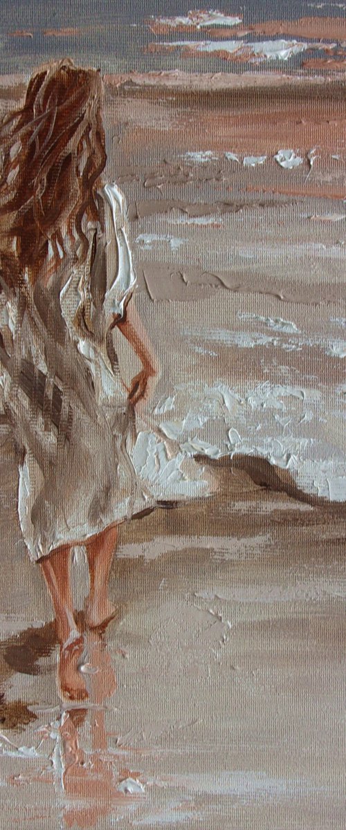 " CLOUDY DAY ... " SUN SKY SEA SAND liGHt  ORIGINAL OIL PAINTING, GIFT, PALETTE KNIFE by Monika Luniak