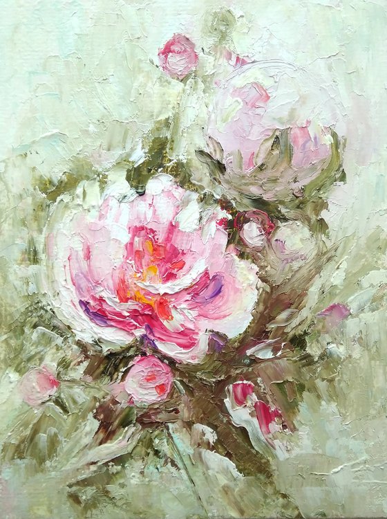 Peonies Bouquet Painting Small Floral Wall Art Peony Flower Artwork