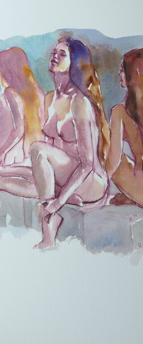 seated nude 3 poses by Rory O’Neill