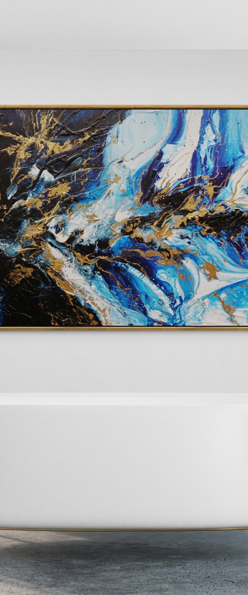 Golden Sapphire 190cm x 100cm Textured Abstract Art by Franko