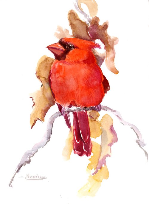 Cardinal Bird in the Fall by Suren Nersisyan