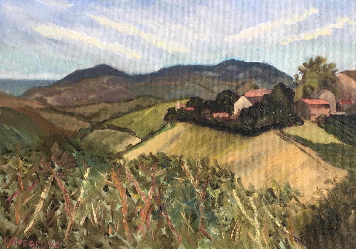 Italian Hilltop farm, an original oil painting. by Julian Lovegrove Art