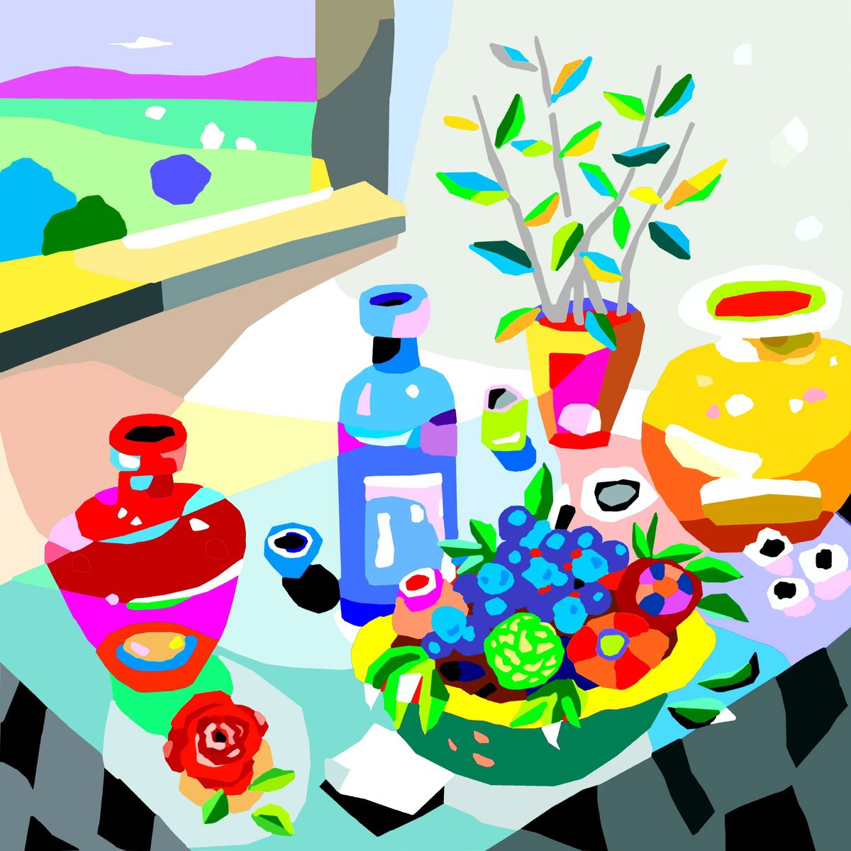 Still Life Giclee Print By Alejos, 17 X 17, Still Life With Rose, Original Artwork