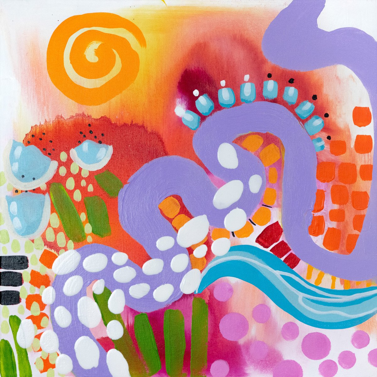 Geometric Abstract Acrylic Painting By Chantal Proulx, 16 X 16, Meandres, Original Artwork