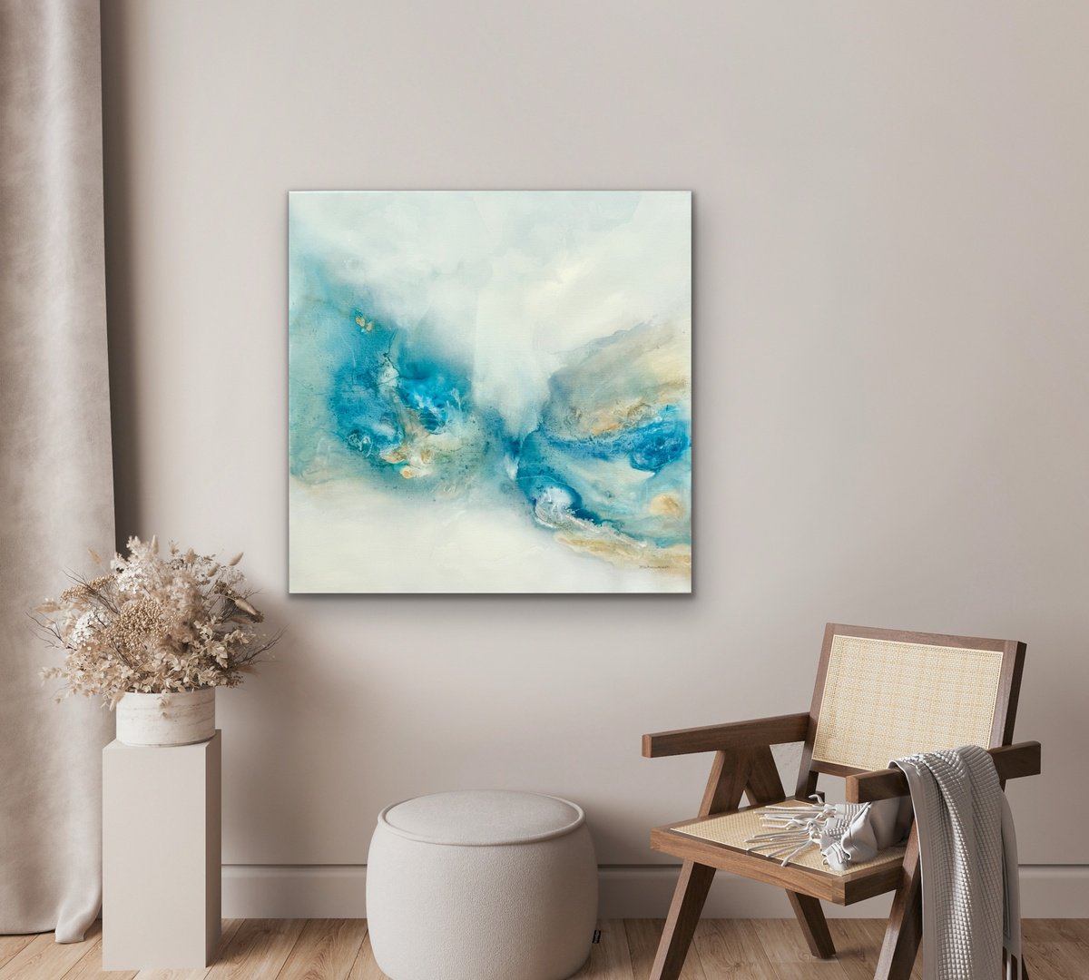 Organic Landscape Acrylic Painting By Kirsten Schankweiler, 31 X 31", Ocean Memories I, Original Artwork