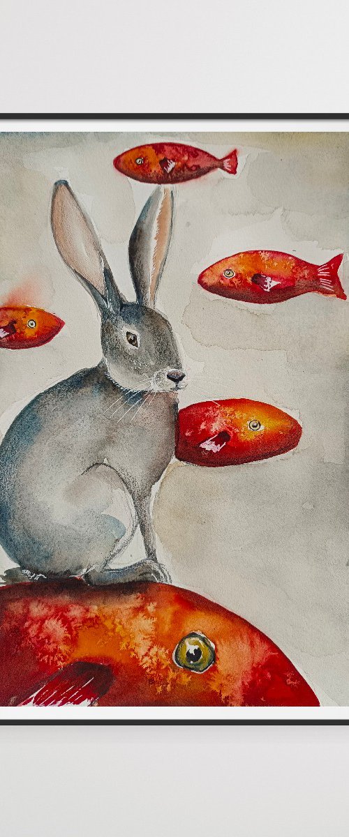 Rabbit with red fishes by Evgenia Smirnova