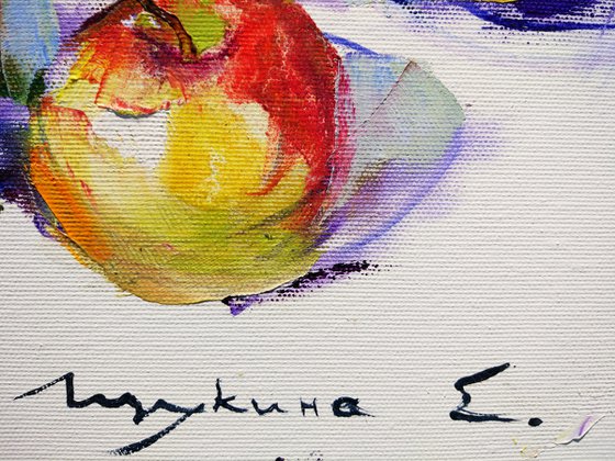 Apples on white. Original oil painting