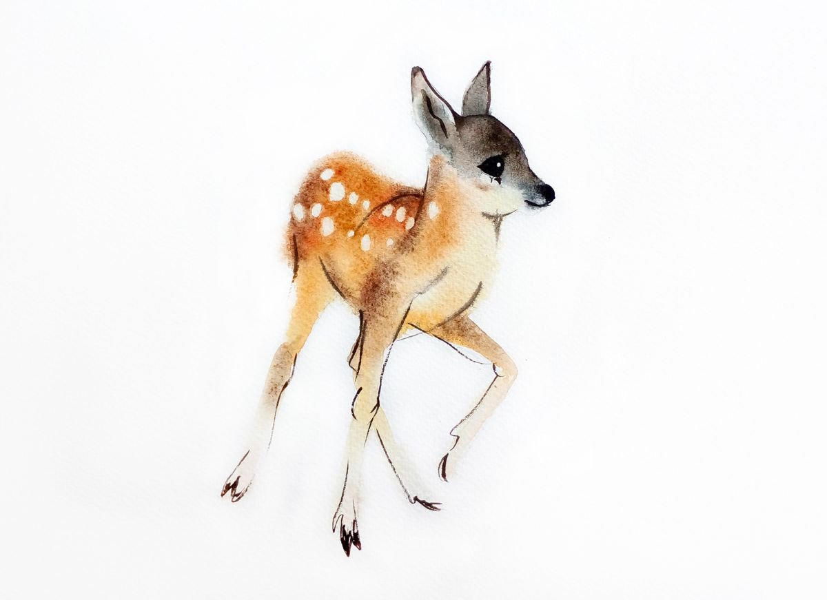 Fawn painting, baby deer, painting, original art, animal painting, fawn watercolor, nursery art, kid's room art, hotsell animals, original painting