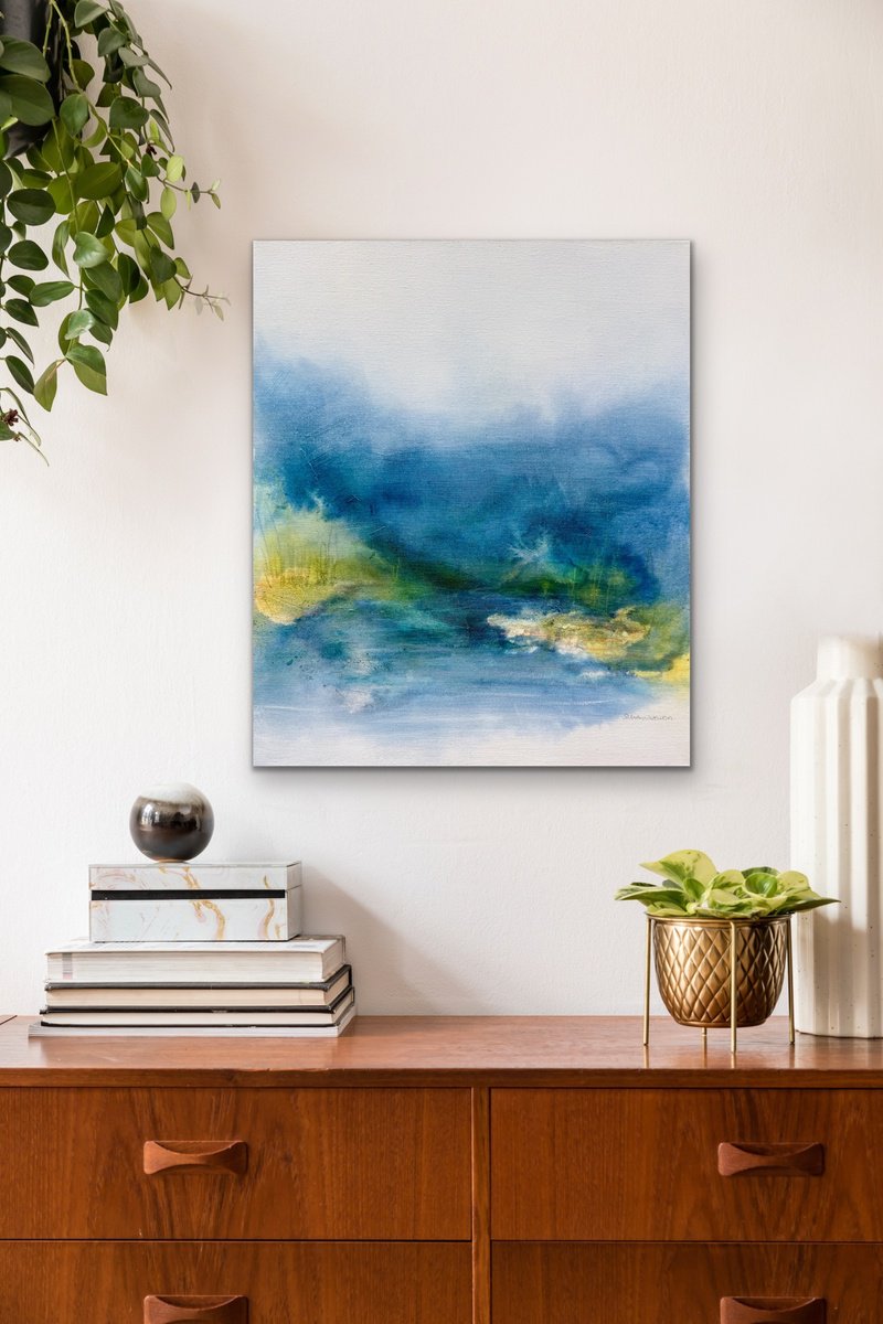 Abstract Acrylic Painting By Kirsten Schankweiler, 20 X 24", Deep Blue Serenity Ii, Original Artwork