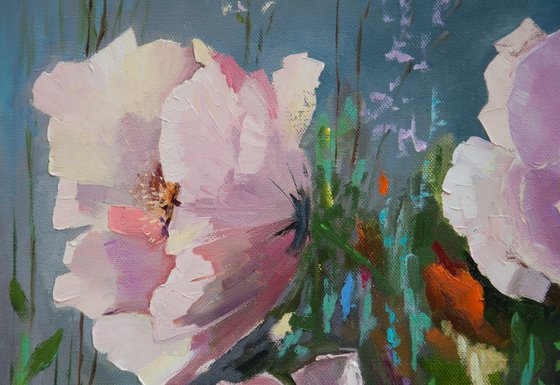 Flowers in my garden. Oil painting. Original Art. On canvas. 40 x 30in.