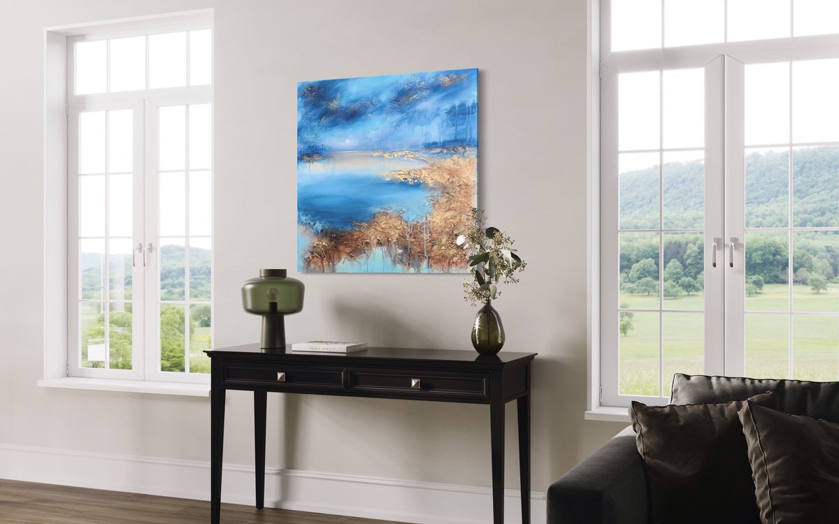 Abstract Landscape Painting By Vera Hoi, 35 X 35", "When The Darkness Leaves", Original Artwork