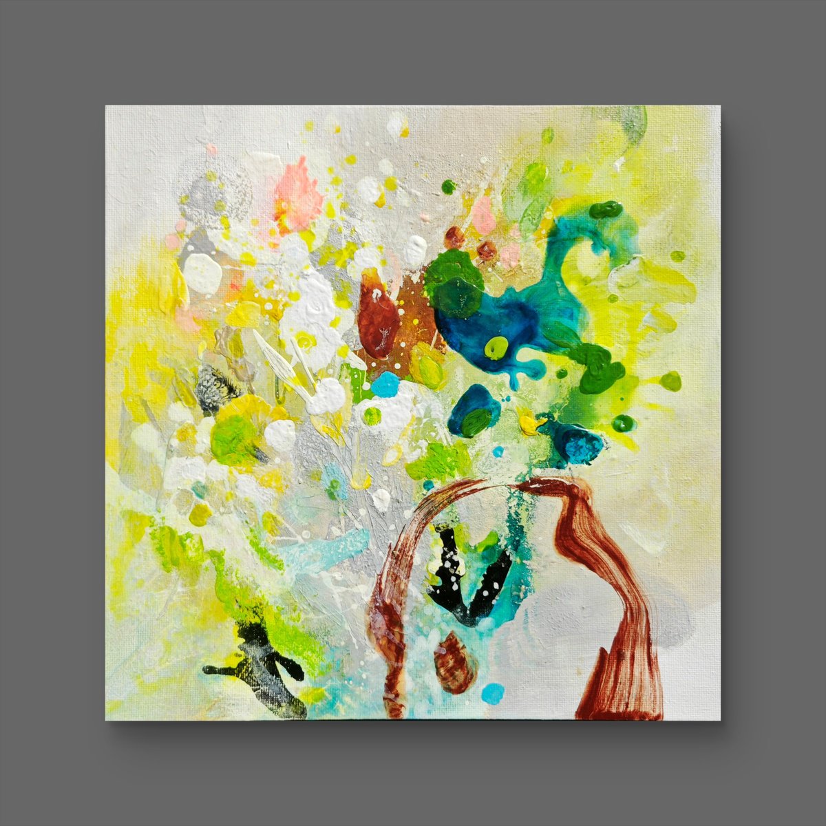 Abstract Acrylic Painting By Liang Hailun, 10 X 10", Tender Springlight N°2, Original Artwork
