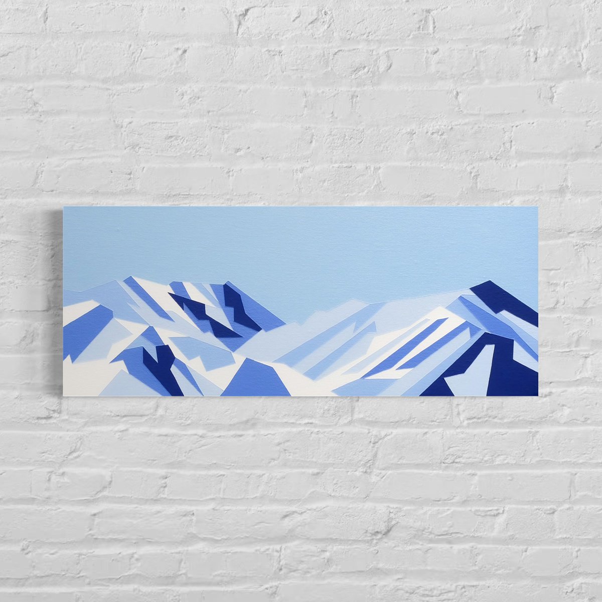 Geometric Landscape Acrylic Painting By Zoe Hattersley, 20 X 8", Mammoth Mountain, Original Artwork