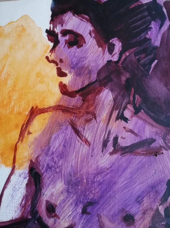 Nude lila study women oil on paper