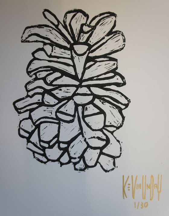 Pinecone Linocut