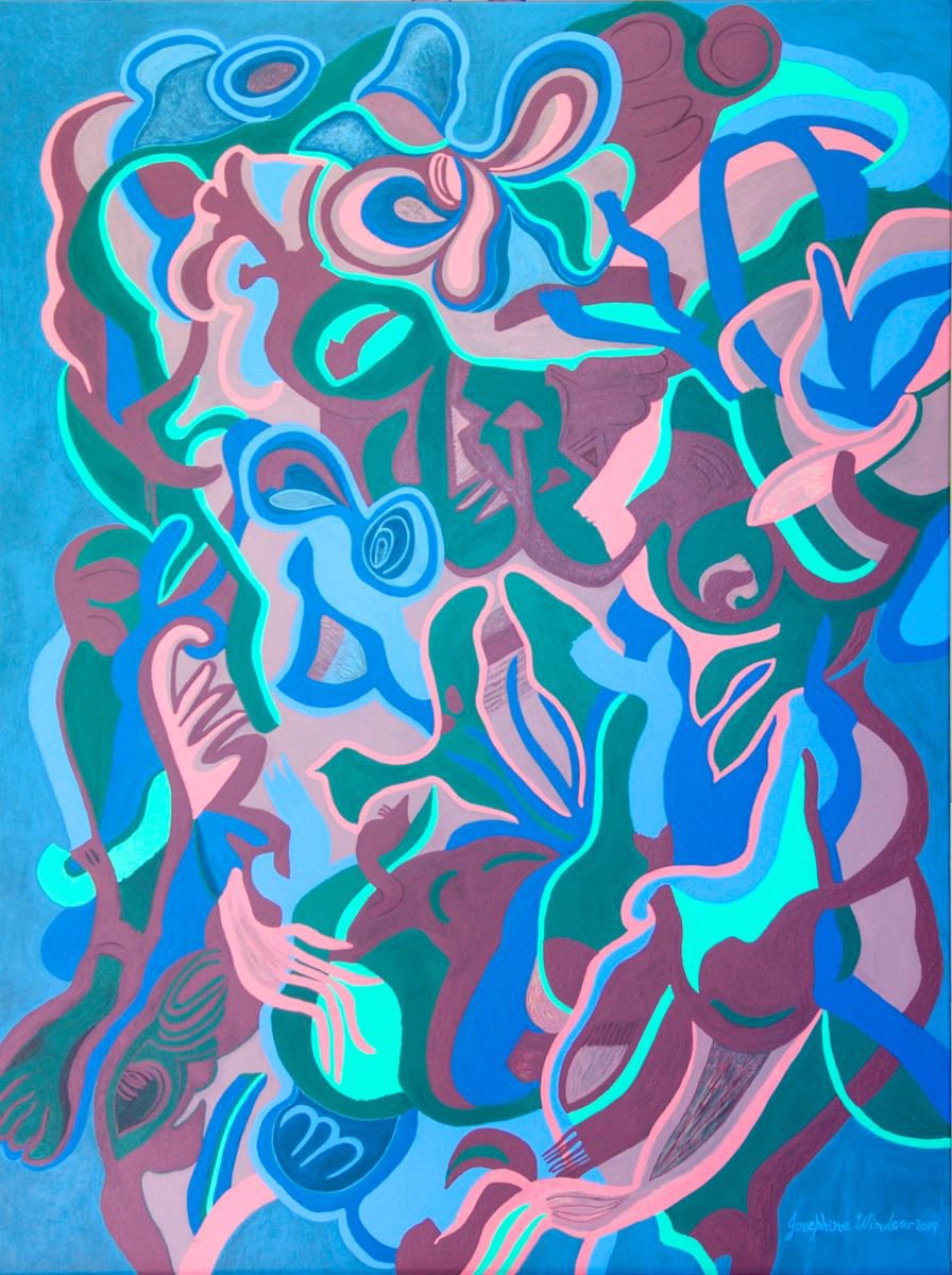 Organic Abstract Acrylic Painting By Josephine Window, 30 X 40", Iridescent Flower Dance, Original Artwork