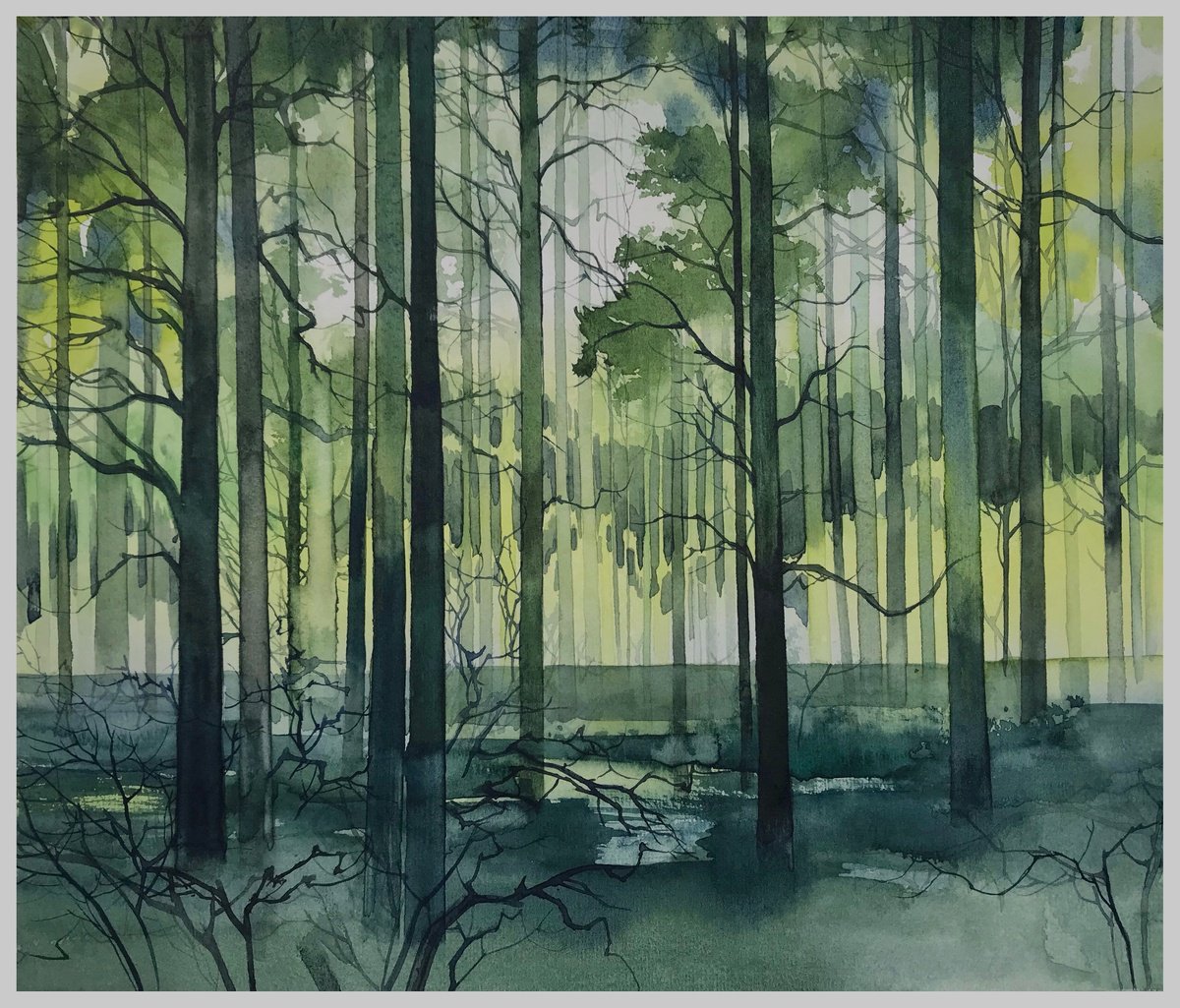 Impressionistic Landscape Watercolour By Nazar Grunyka, 14 X 12", Forest, Original Artwork