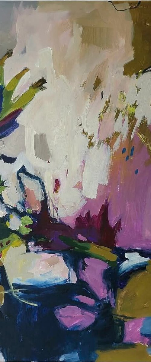 "Rise" Abstraction purple green pink art by Yana Sagan