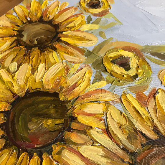 Sunflowers oil impasto painting 38x38cm