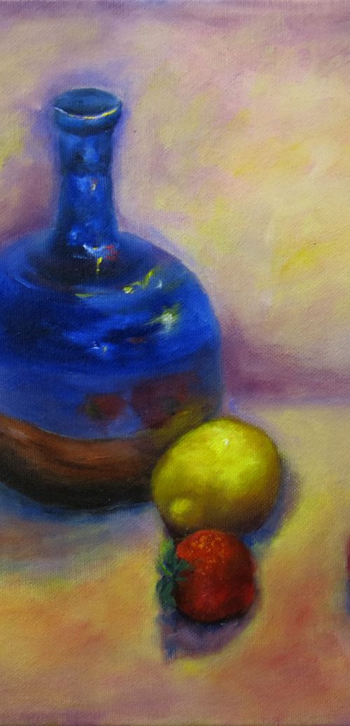 Blue Pot and Strawberries by Maureen Greenwood