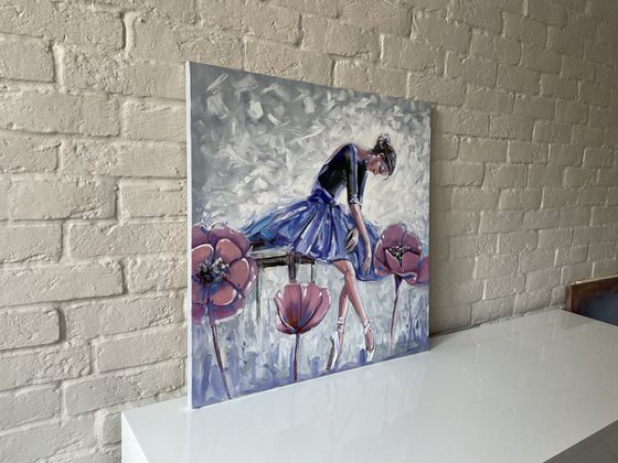 ''She is like a flower''. Ballerina oil painting. Flowers. Portrait.