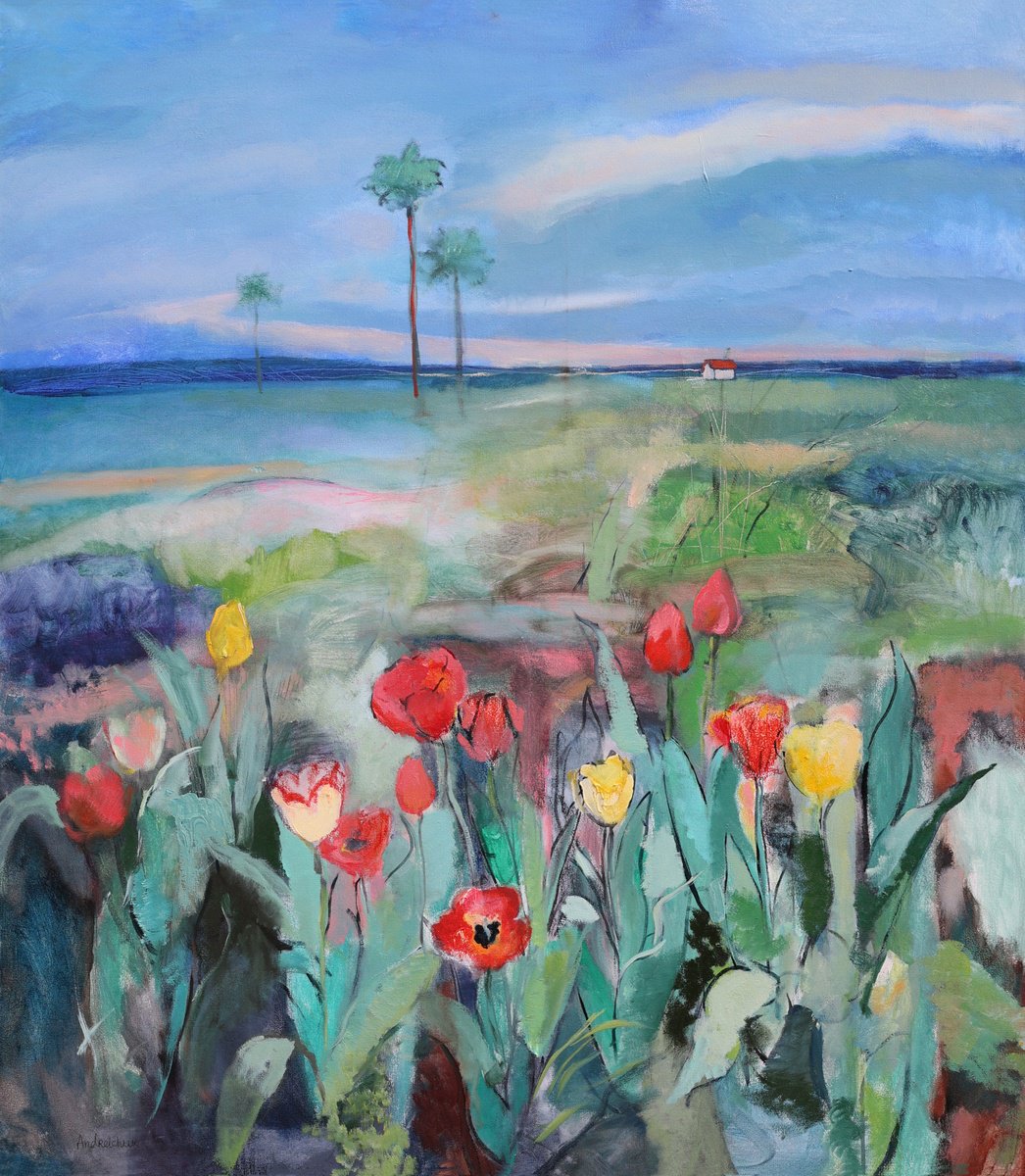 Landscape With Tulips By Artem Andreichuk, 41 X 47, Artwork For Sale On Artfinder