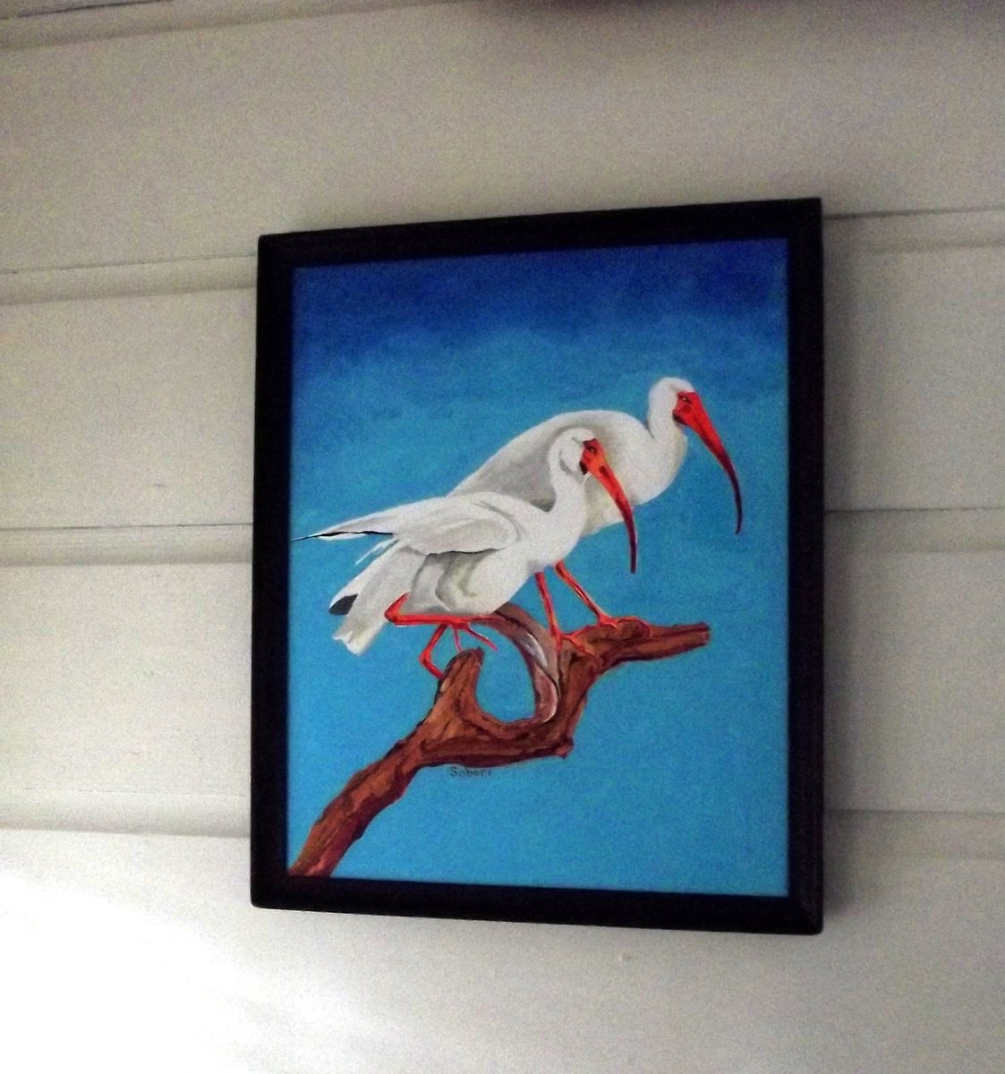 Animal Acrylic Painting By Andrew Sabori, 16 X 20, The Egrets, Original Artwork