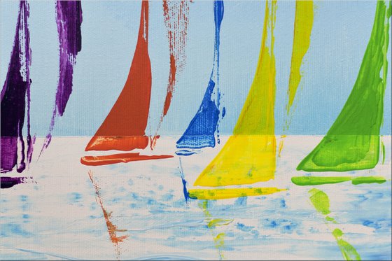 Happy Mess- Abstract- Colourfull Sailboat Painting- Large Acrylic Art Canvas Wart Art Ready to hang