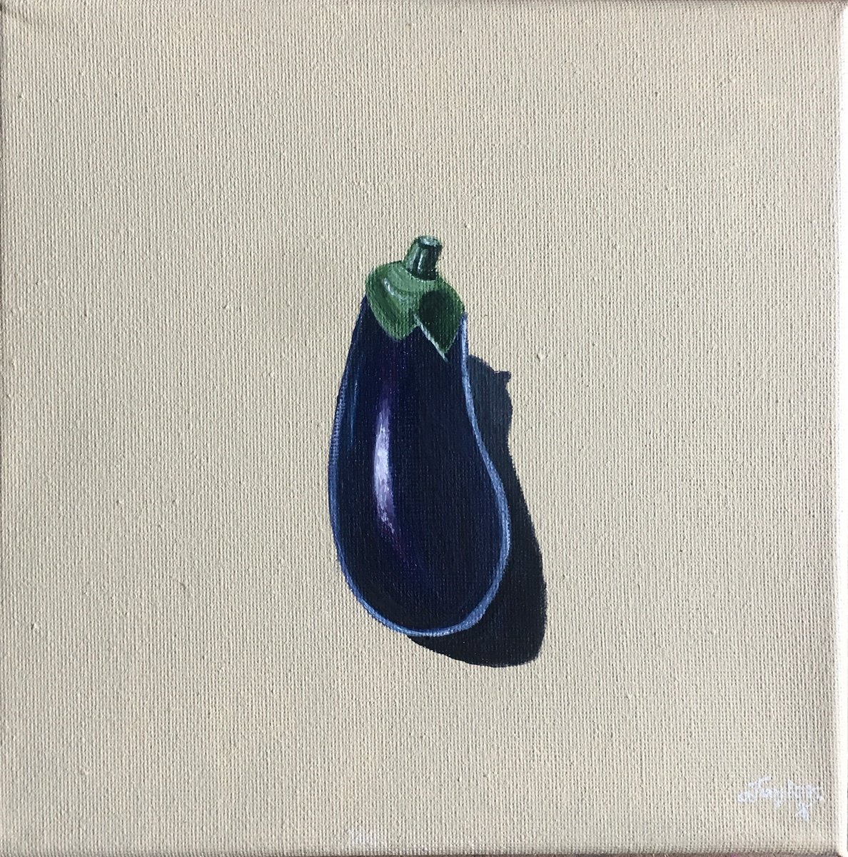 Photorealistic Still Life Acrylic Painting By Amelia Taylor, 8 X 8, Aubergine, Original Artwork