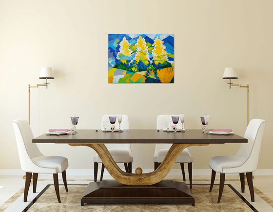 Three trees (60x80cm, cubism, oil painting, ready to hang)