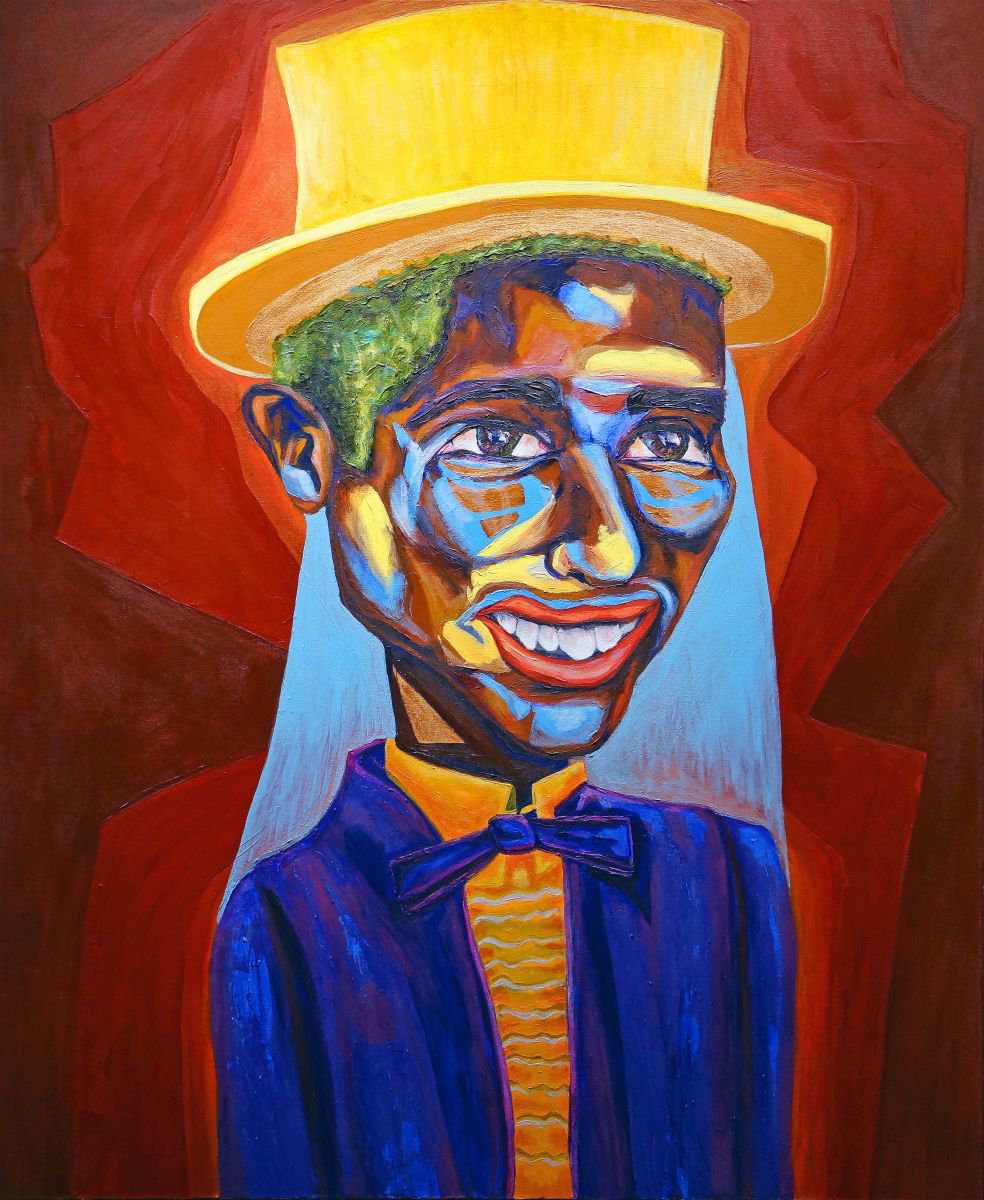 Abstract Portrait Acrylic Painting By Kimi Kaa, 50 X 60", Sir Duke Ellington (Jazz Series), Original Artwork