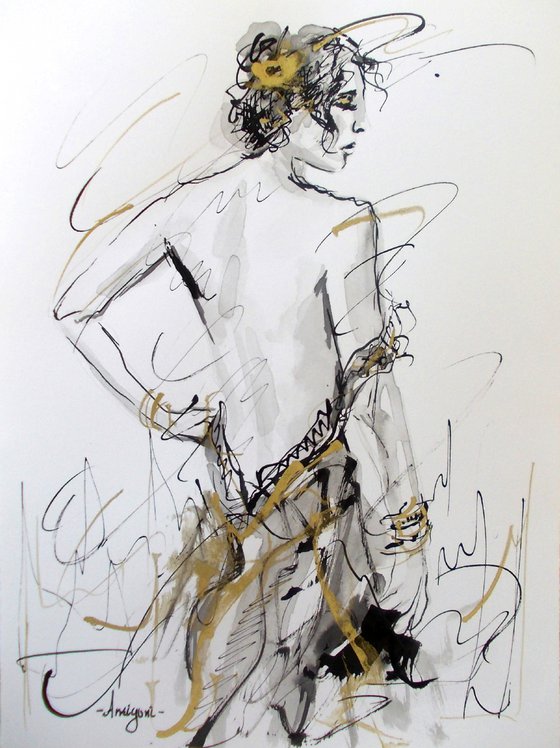 Woman  ink drawing series-Figurative drawing on paper