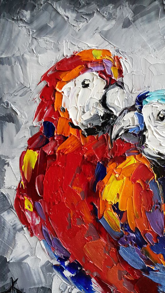 When i with you - bird, parrots, gift, love, birds love, parrots art, animals, oil painting