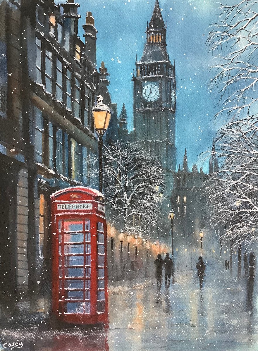 Impressionistic Cityscapes Watercolour By Darren Carey, 11 X 15, London City Winter, Original Artwork