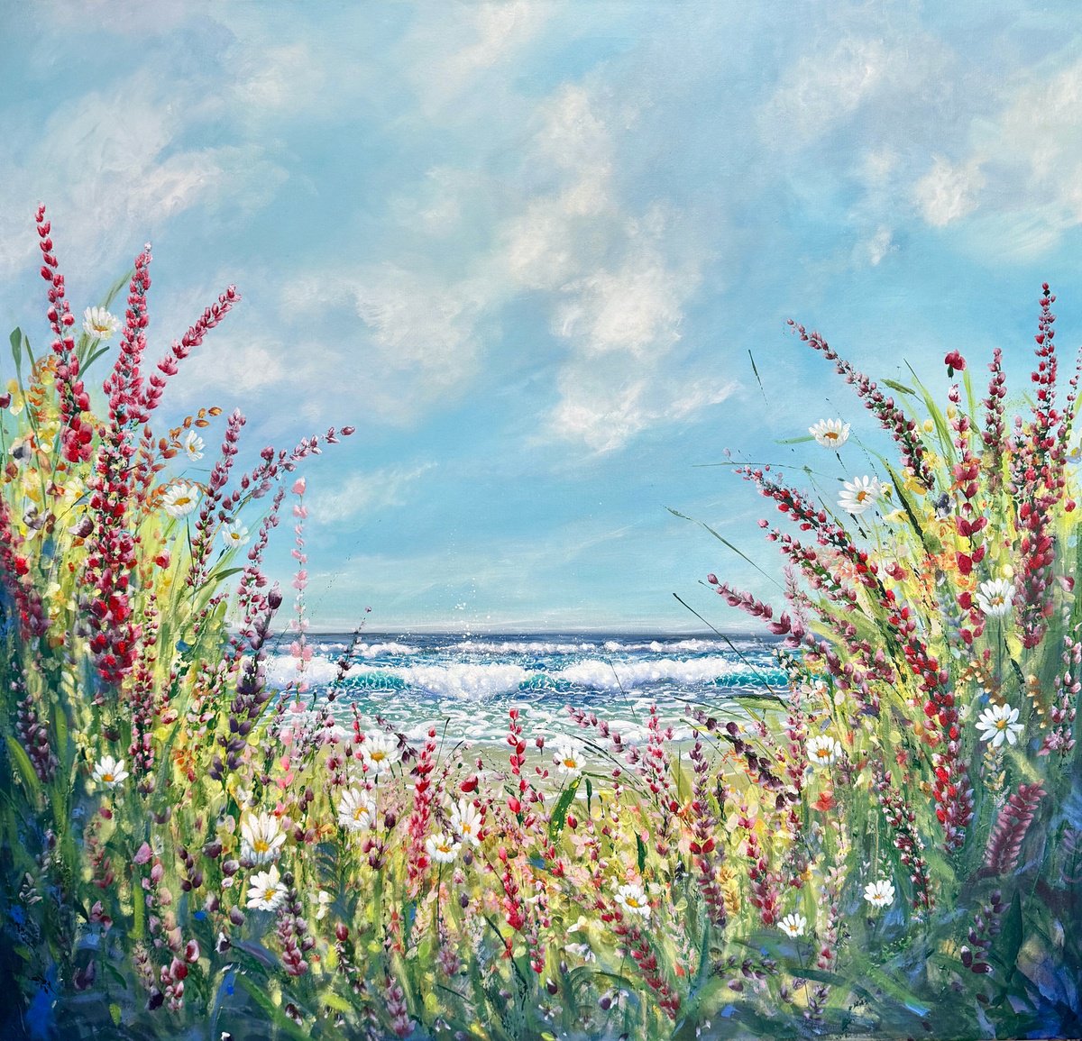 Impressionistic Landscape Acrylic Painting By Emma Sian Pritchard, 42 X 40, Between Earth And Sky, Original Artwork