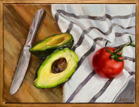 Still life with avocado and tomato