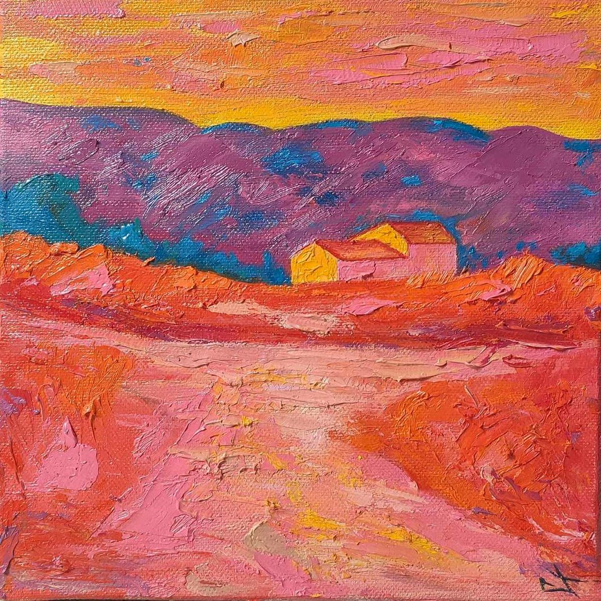 Expressive Landscape Oil Painting By Lionel Le Jeune, 8 X 8", Luberon, Original Artwork