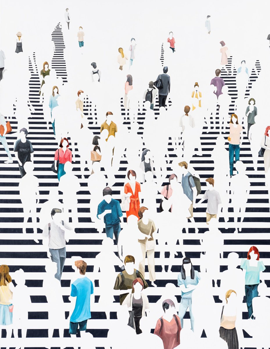 Urban And Pop Cityscapes Oil Painting By Martta Garcia, 59 X 73", Invisible Reality, Original Artwork