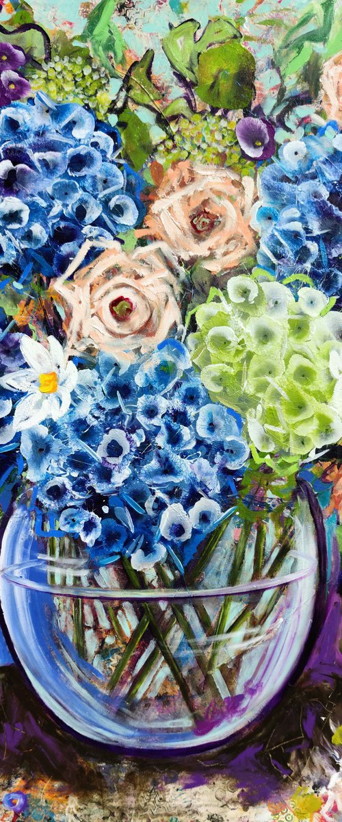 Blue Hydrangea and Roses by Angie Wright
