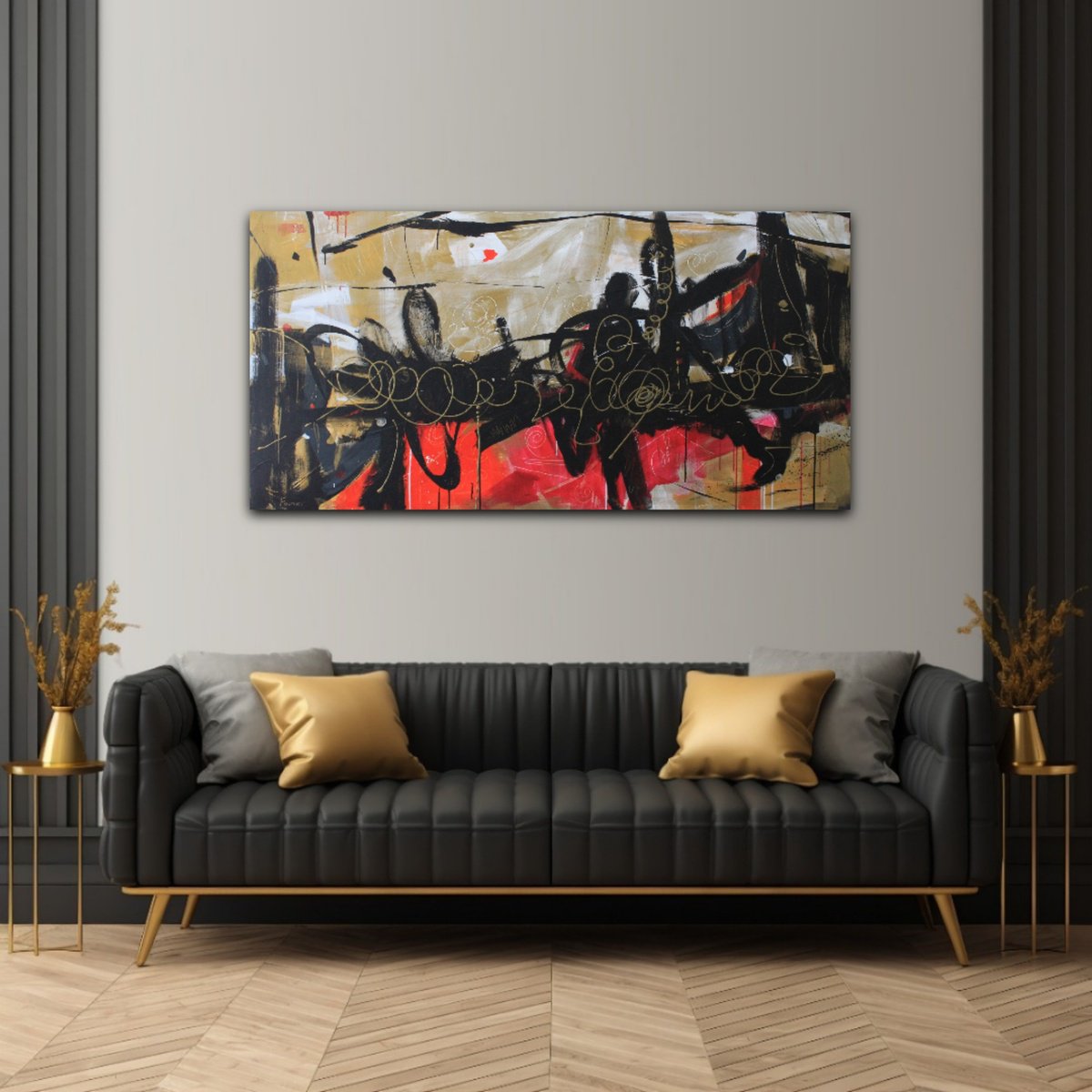 Expressive Abstract Acrylic Painting By Joyce Fournier, 60 X 30", Transcendence, Original Artwork