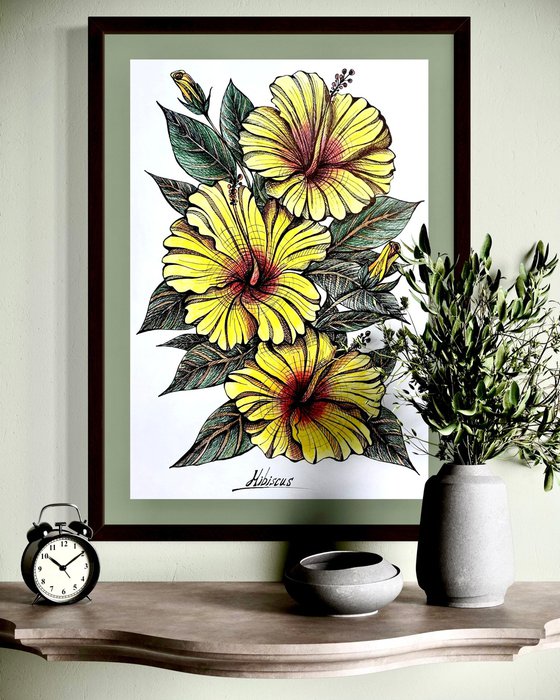 YELLOW HIBISCUS DRAWING