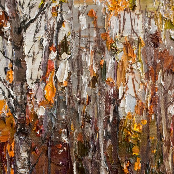 Autumn forest. Impasto  Landscape painting