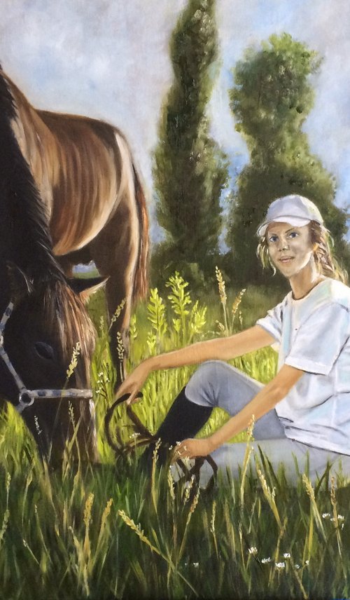 Girl with a horse by Ira Whittaker