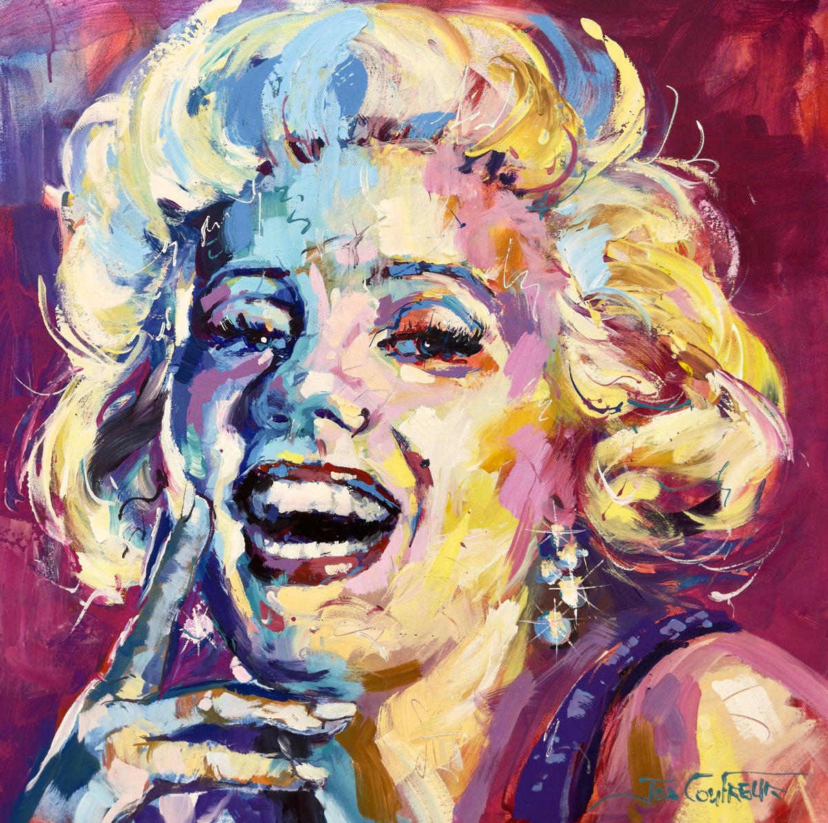 Urban And Pop Portrait Acrylic Painting By Jos Coufreur, 39 X 39, Marilyn 33, Original Artwork